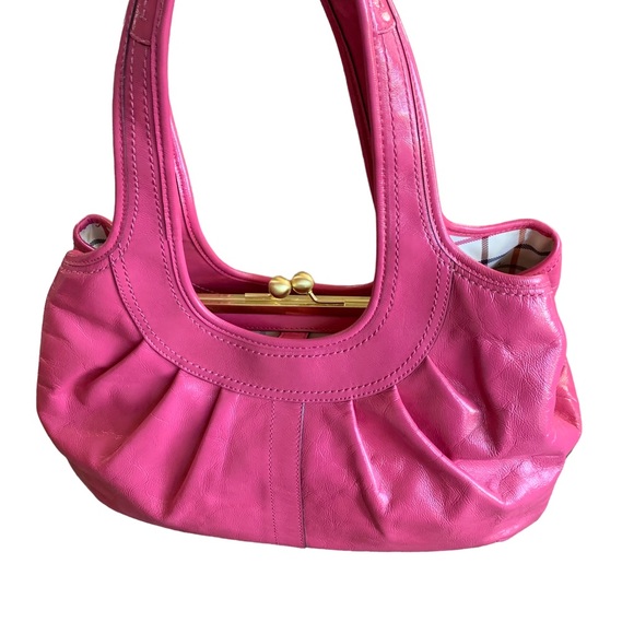 (1405) COACH PURSE ERGO PLEADED PATENT LEATHER HANDBAG FUCHSIA - Picture 12 of 16